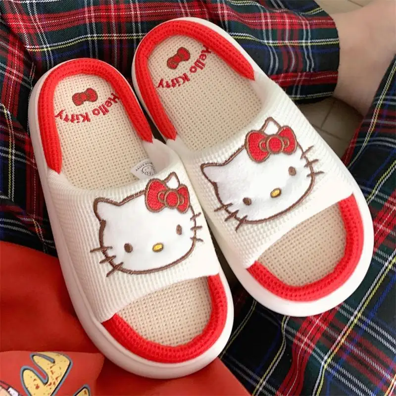 

Japan Sanrio Linen Slippers Spring and Autumn General Household High Value and Comfortable Lazy Non Slip Heightening Gifts Girls