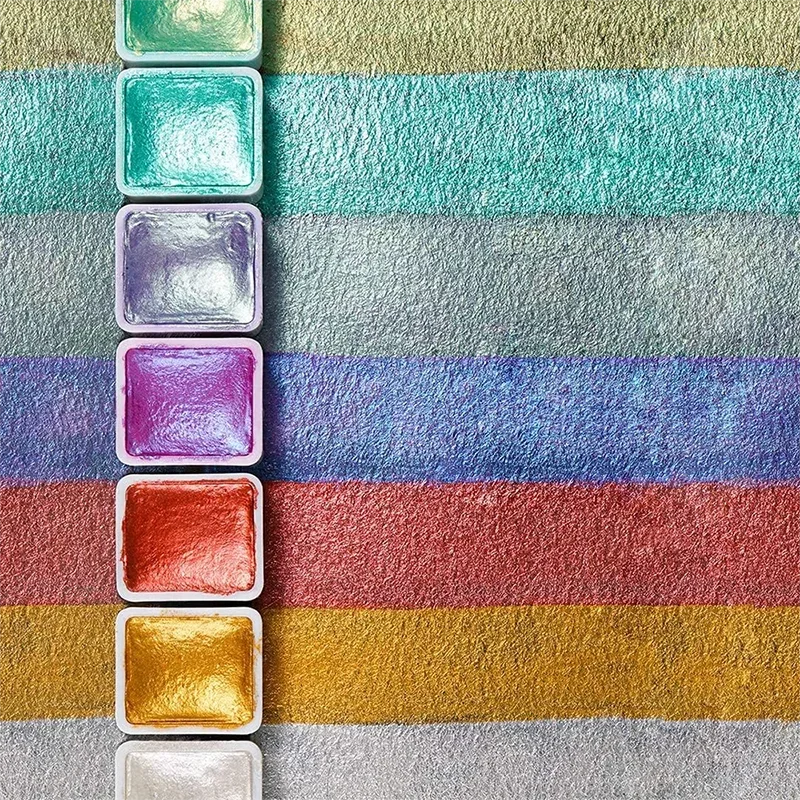 Paul Rubens 전문 아티스트 금속 수채화 페인트, 컬러 팔레트 아트 용품 포함, 48 광택 광택 솔리드 드로잉 안료