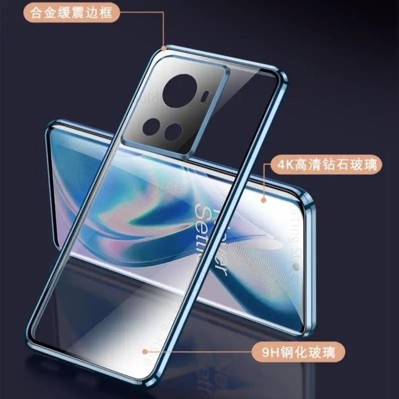 For OnePlus Ace 5G Magnetic Adsorption Tempered Glass Phone Case For One Plus 10 Pro 360 Double-Sided Film Protector Flip Cover