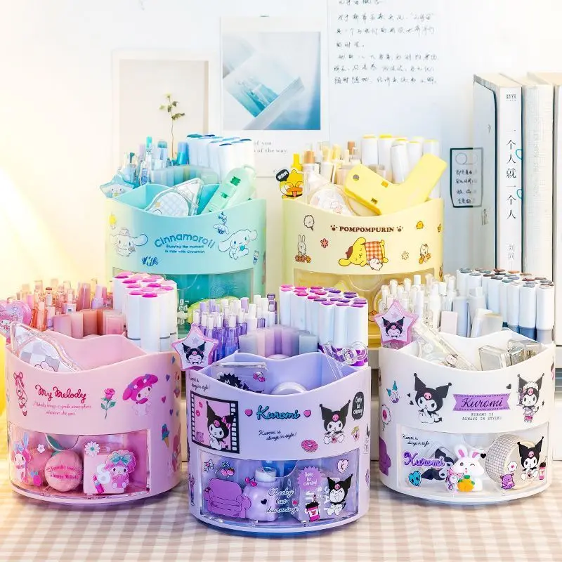 

Kuromi Cinnamoroll My Melody Sanrio Anime Cartoon Kawaii Cute Rotating Pen Holder Desktop Stationery Student Learning Stationery