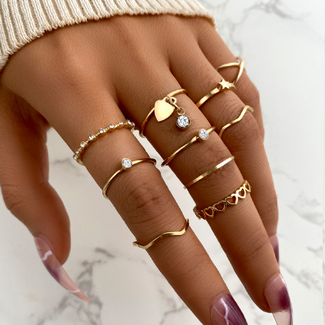 Vintage Gold Silver Color Geometric Rectangle Round Rings Set for Women Men Fashion Snake Sun Leaves Rings Jewelry Gift