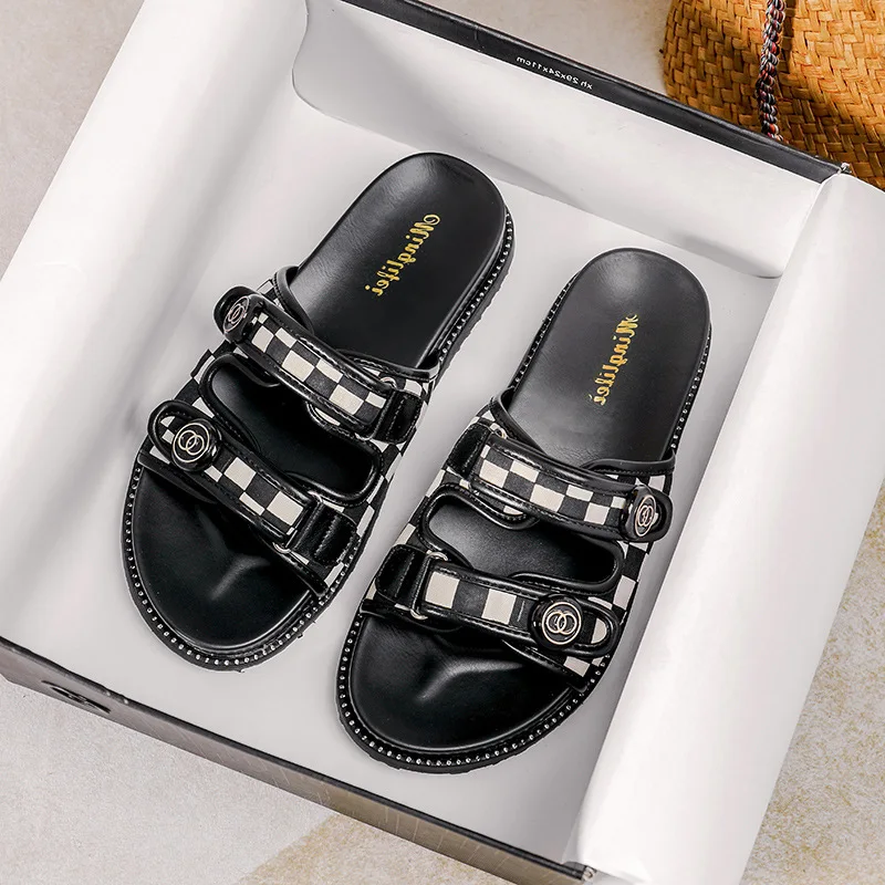 Thick Sole Outwear 2023 New Summer Back Hollow One Line with Beach Outgoing Roman Women's Sandals Slide