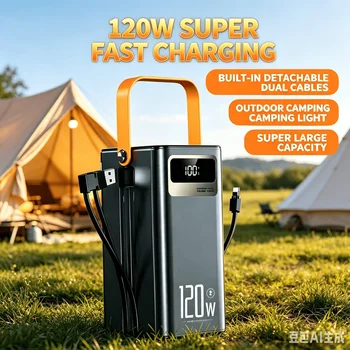 Power Bank ad Alta Capacità 30000mAh / 60000mAh, Batteria Esterna a Ricarica Rapida 120W con Luce LED per Telefono e Laptop