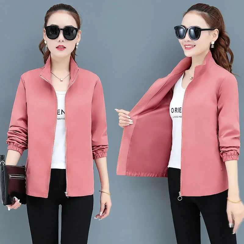 

Women's Trench Coat New Autumn Double With Lining Windbreaker Ladies Stand-up Collar Zipper Jacket Women Short Outwear 4XL