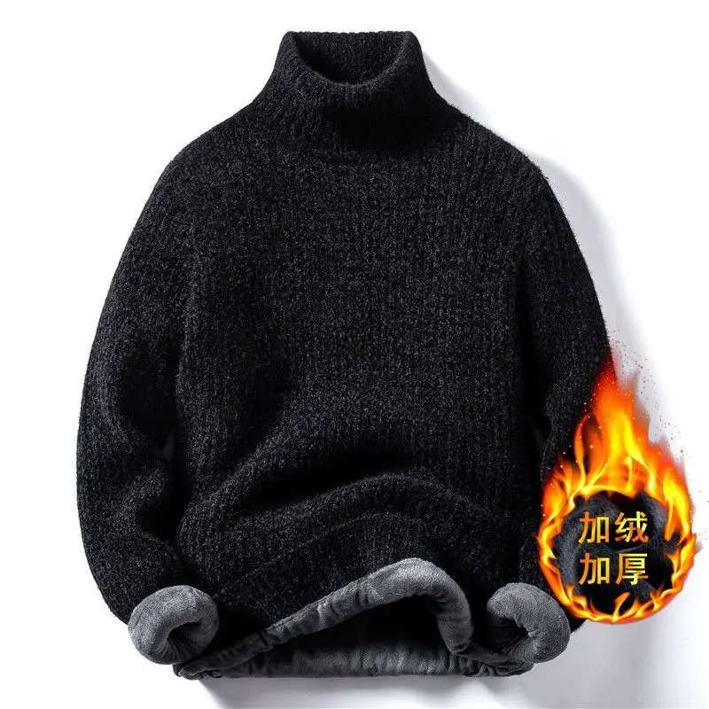 

Thickened sweater men's plush high neck new Korean style trendy and personalized autumn knit sweater