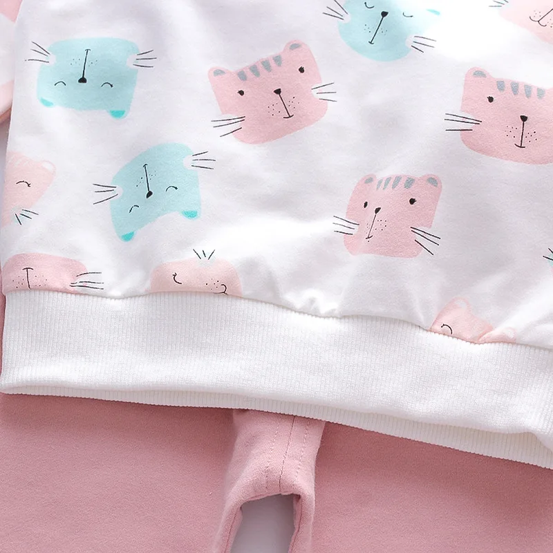 Frühling Herbst Baby Mädchen Kleidungsset Baumwolle Cartoon Katze Oberteile Hosen 2-teiliger Anzug für Kinder Geburtstagsgeschenk Kleinkind Kinderkleidung – Detail 9