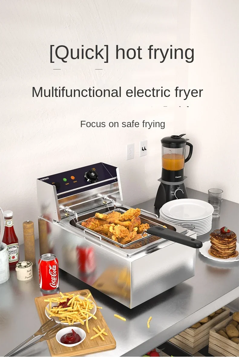 220V Single Cylinder Electric Deep Fryer Commercial Frying Equipment for French Fries and Chicken