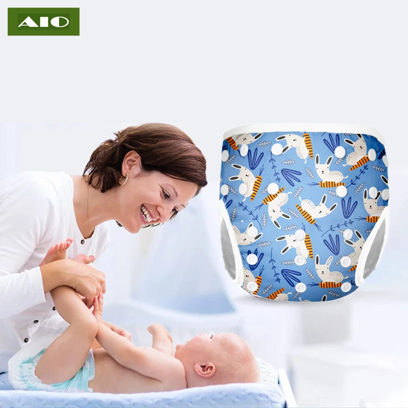 

AIO Waterproof Baby Swim Nappy Diaper Reusable Swimming Trunks with Snap Rabbit Printed Pool Pants for Infant Boys Girls Panties
