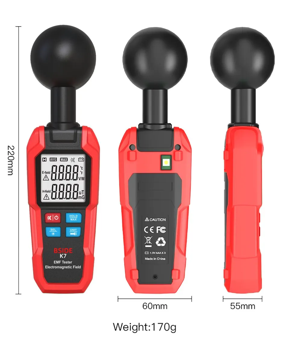 1 PC BSIDE K7 Electromagnetic Radiation Detector Handheld Electromagnetic Wave Tester Dual Alarm Dual Mode on The Same Side
