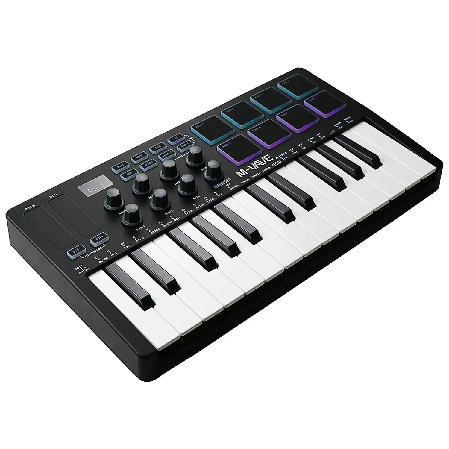 M-VAVE SMK-25 MIDI Keyboard Controller With 25 Velocity Sensitive Keys 8 Backlit Drum Pads, Wireless Piano Keyboard