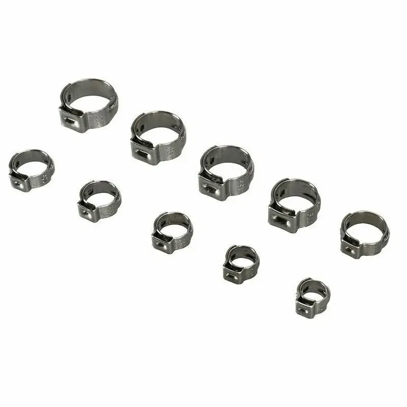 304 Stainless Steel Hose Clamps 5.3-31.6mm Single Ear Clips for Pipe/Tube Connections 10pcs