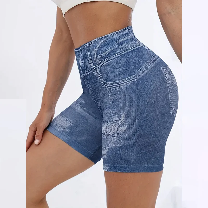 High Waisted Shorts Denim Printed Women's Sports Hip Lifting Weight Lifting Fitness Yoga Shorts