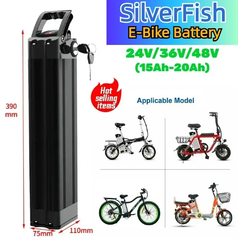 

Hot selling 48V 20AH Silverfish Lithium Electric Bike 800W 1000W 36V 24V Li-Ion E-Bike Bicycle 48V18650 Battery Pack+charger