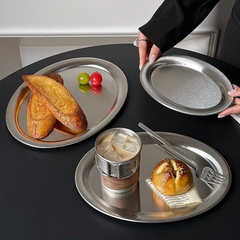 Multi-Size Stainless Steel Oval Dish Plates Household Food Dinner ...