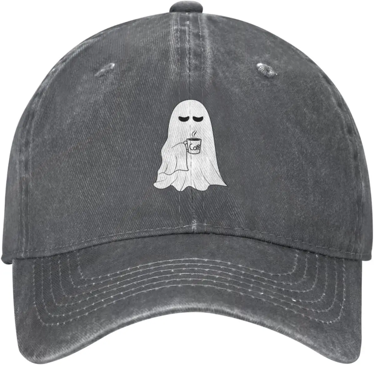 

Halloween Ghost Coffee Distressed Adjustable Washed Denim Mens Dad Trucker Hat Baseball Ball Cap for Men
