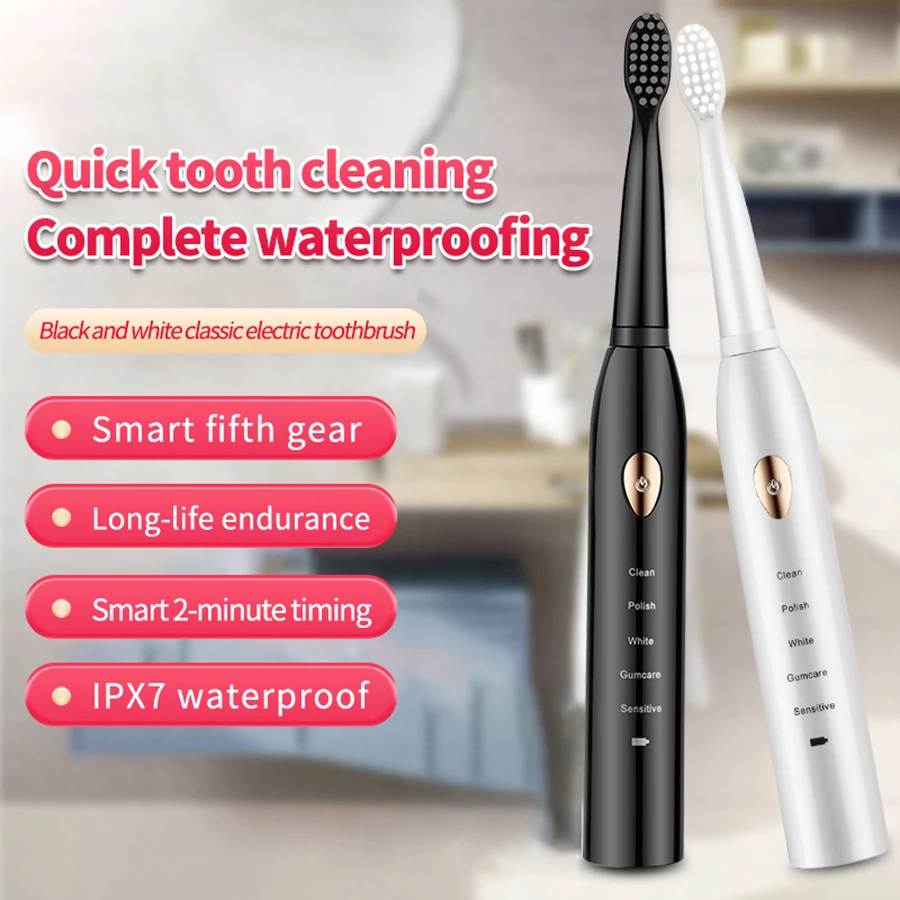 Sonic electric toothbrush adult 5 gear mode USB charging Ipx7 waterproof