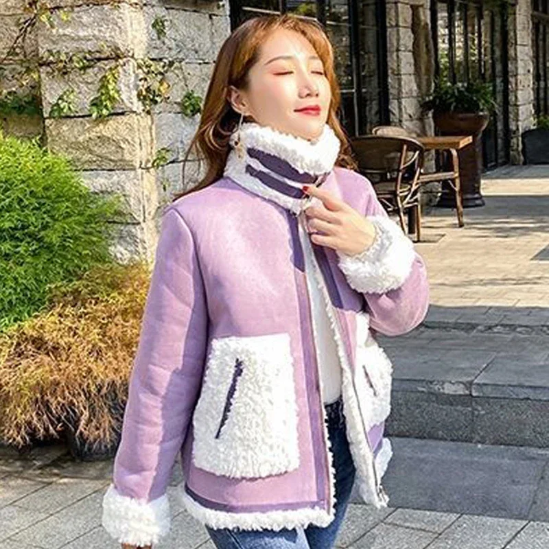 New Autumn Thick Wool Warm Coat Women Casual Fleece Jacket Loose Lady Fur Coat Student Clothes Korean Style Lambswool