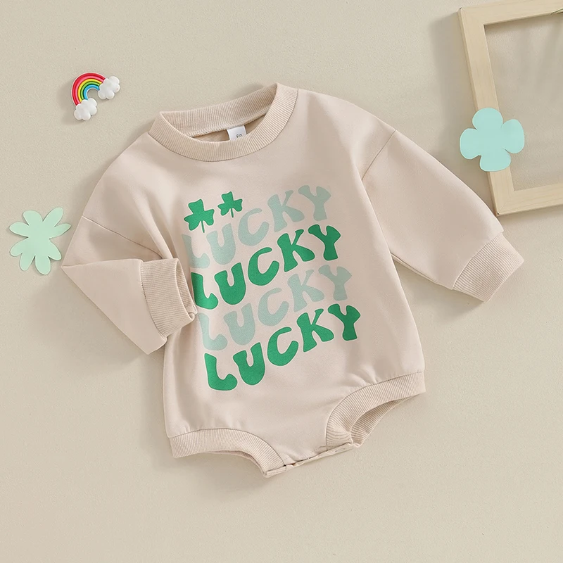 

Infant Baby Boy Girl St Patrick’s Day Outfit Clothes Clover Long Sleeve Romper Sweatshirt Bodysuit Oversized Top