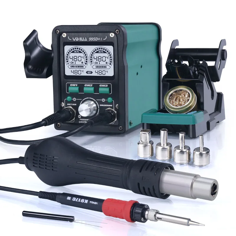 YIHUA 995D+I 110W Soldering Station Digital Display With Pluggable Hot Air Gun Nozzle Rework Station Soldering Iron Station