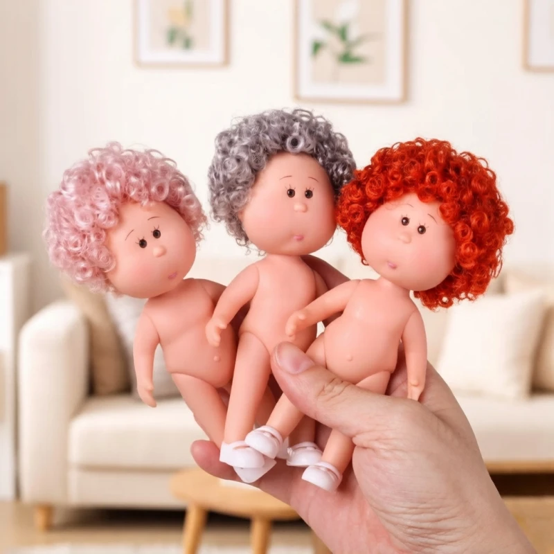 세련된 곱슬머리 미아 감자 인형 소녀 장난감 14CM 어두운 피부색 드레스업 비닐 인형 콩눈 액션 인형 어린이 생일 선물