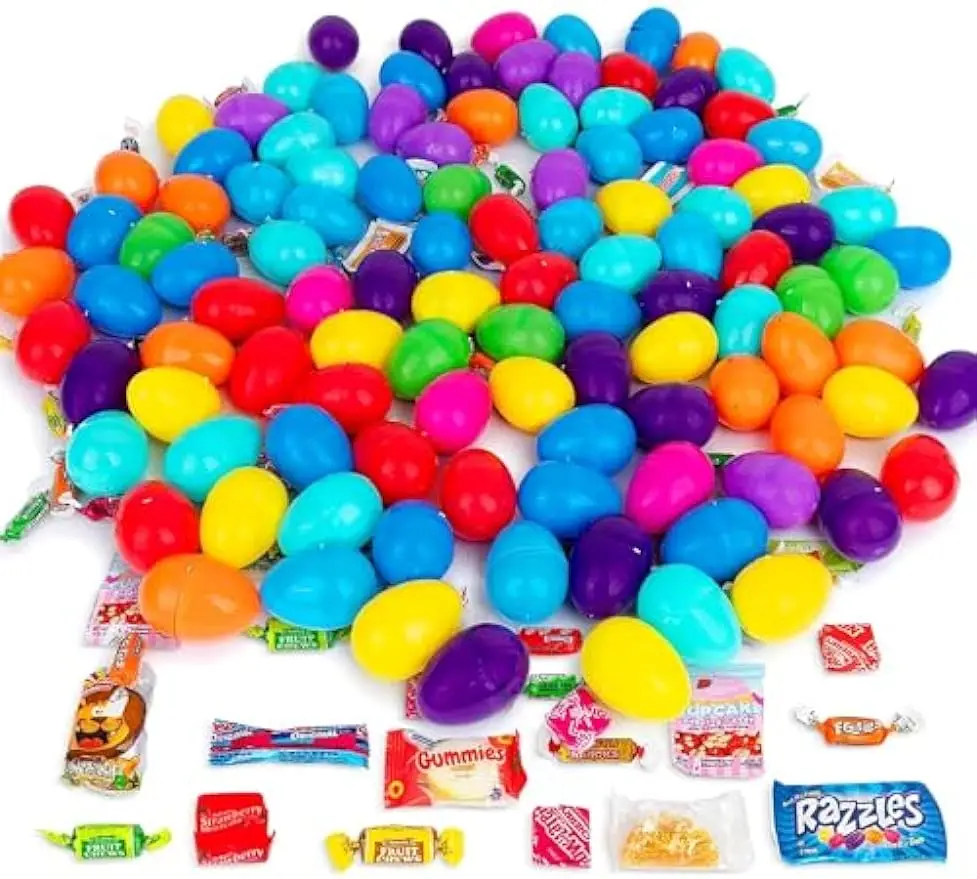 

Candy Filled Plastic Easter Eggs For Easter Egg Hunt - Prefilled Eggs Stuffed With Candy- Basket Stuffers Easter Eggs With Candy