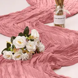 Elegant Burgundy Cheesecloth Table Runner Set - Pack of 4 for Weddings, Holidays, and Events Decor (Dusty rose)