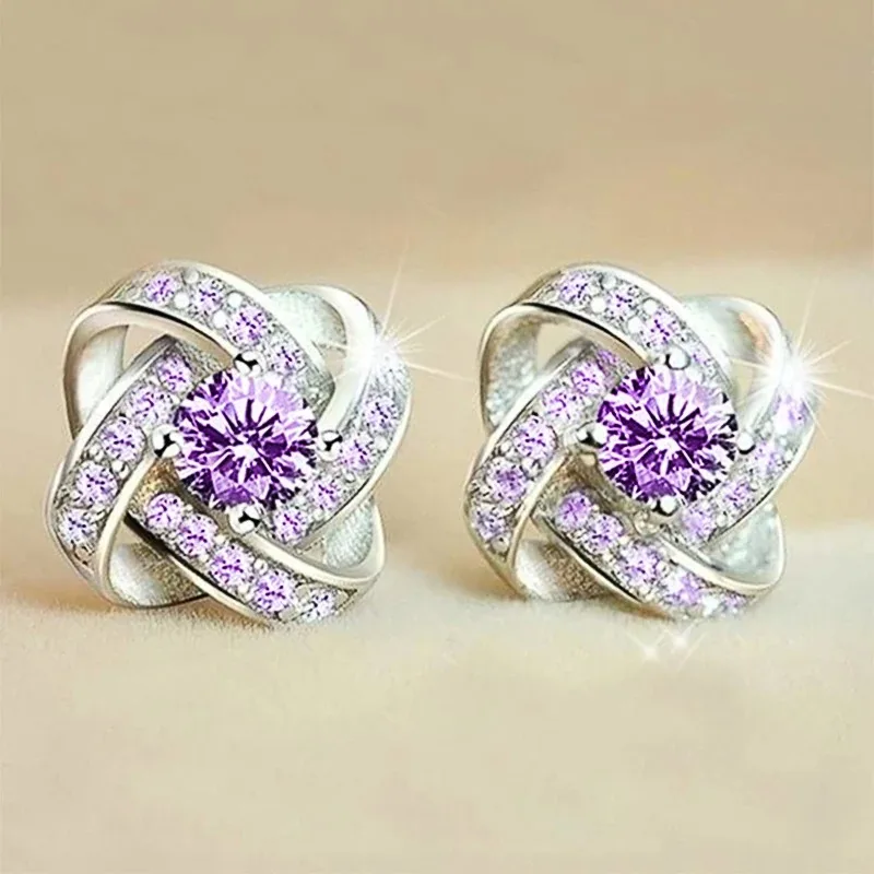 Lady Engagement Earrings with White/purple Zirconia Charming Delicate Design Stud Earrings Exquisite Lady ewelry Accessories