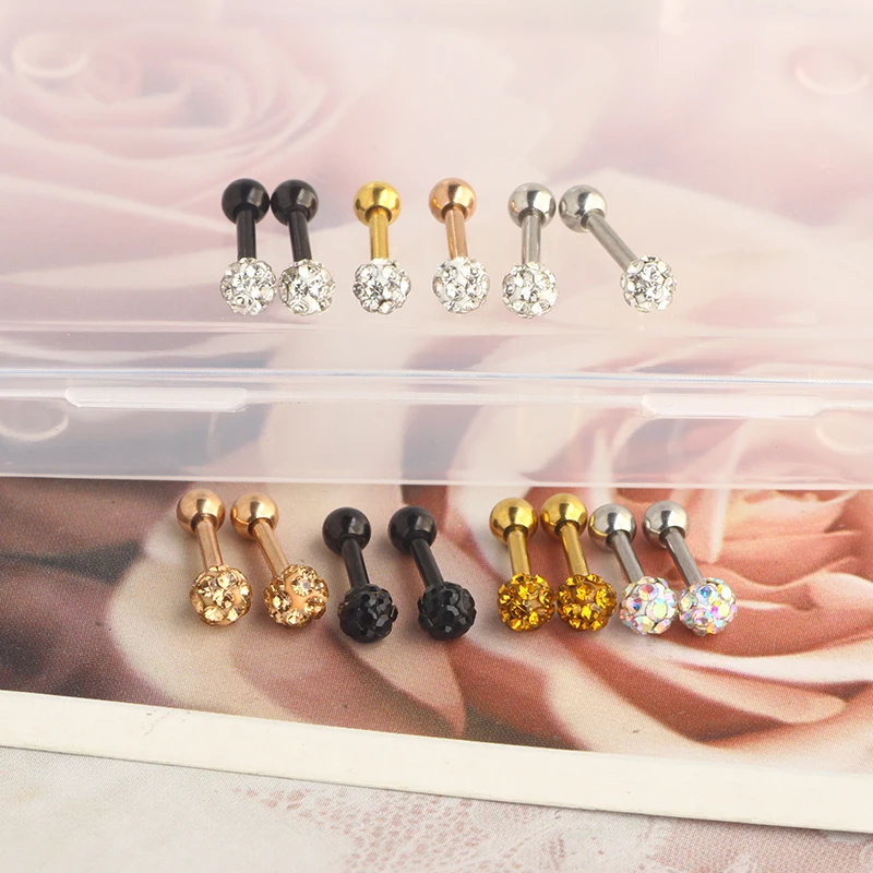 Crystal Ball Stainless Steel Ear Stud Earrings for Men Women CZ Cartilage Helix Ear Tragus Piercing Small barbell wholesales col