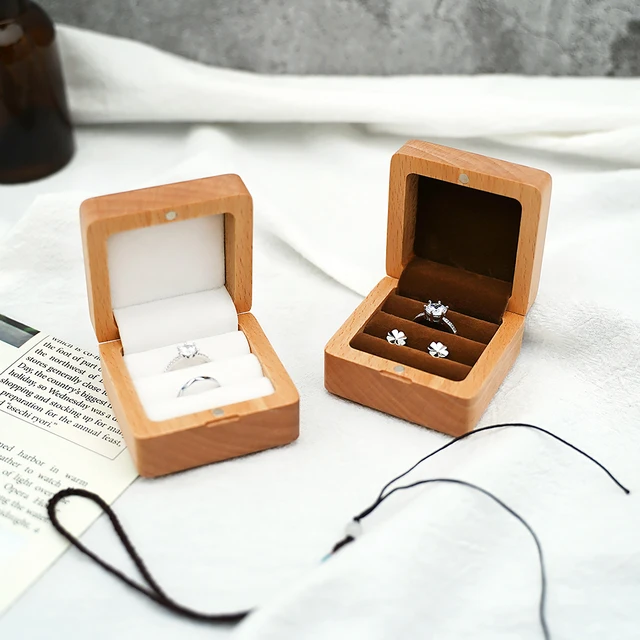 Wood Ring Box Engagement Wedding Ceremony Ring Storage Proposal