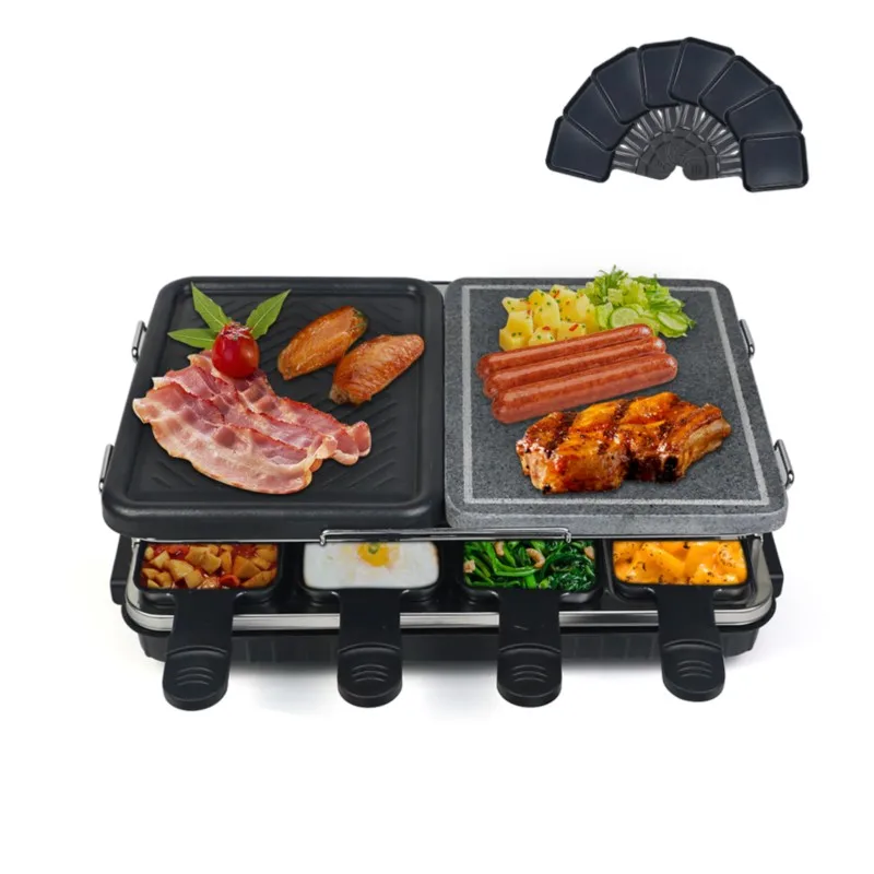 Dual Raclette Table Grill Non-Stick Grilling Plate & Cooking Stone- 8 Person Electric Tabletop Cooker BBQ- Melt Cheese Cook Meat 3