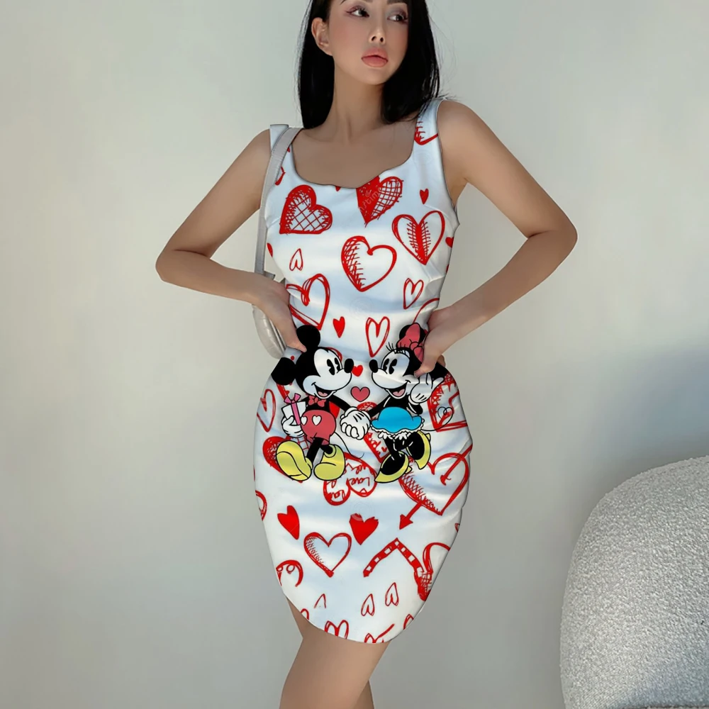 

Sexy figure-showing dress Minnie cartoon 3D printed short slim-fitting suspender dress summer fashionable casual comfortable dre