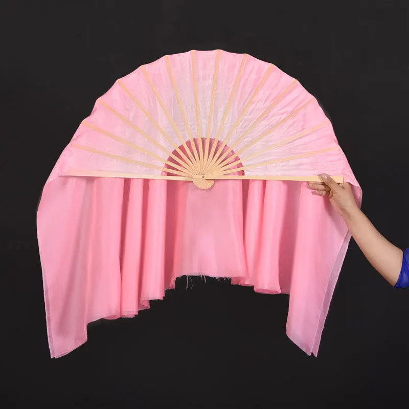 Magic Pink Light Silk Veils Two Layers Half Circle Fan Veil Pairs(1L+1R) Women Belly Dance Folk Dance Show Props Customized