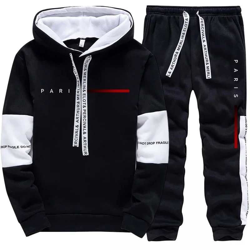 Men's Hooded Sweatshirts Sweatpants Paris Fashion Hoodie Streetwear Male All Season Daily Casual Sports Pullover Jogging Pants