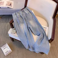 150Kg Plus Size Women's Hip 138 Spring Summer Jeans With Puppy Print Loose Elastic Straight Leg Pants Blue 5XL 6XL 7XL 8XL 9XL - Image 3