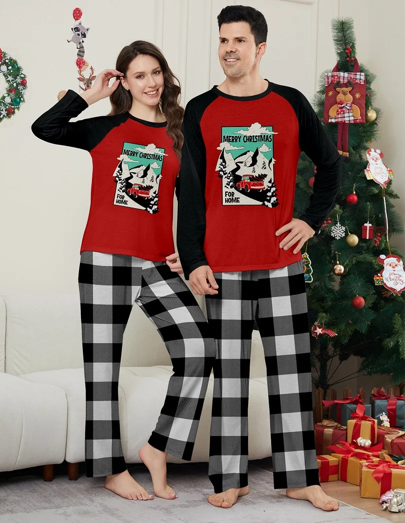 thumbnail image 5 of Pijamas familiares a juego de Navidad 2025, pijamas con estampado de imagen de Feliz Navidad, conjunto a juego para adultos y niños, mono de bebé + ropa para perros, 5 of 5
