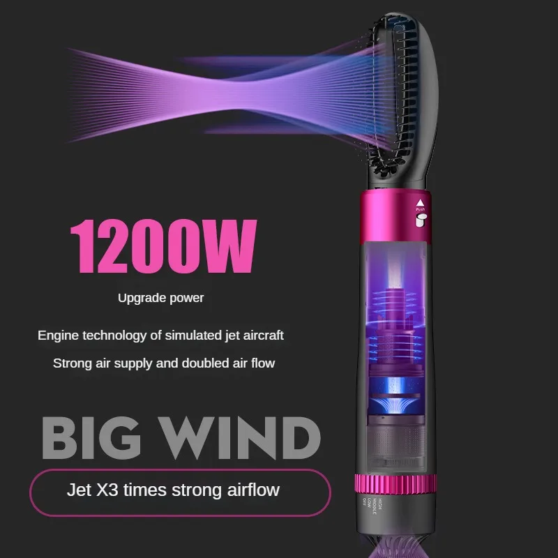 5 in 1 Negative Ion Hot Air Brush Kit Hair Dryer 5 Detachable Brush Heads Straightening and Curling Styling