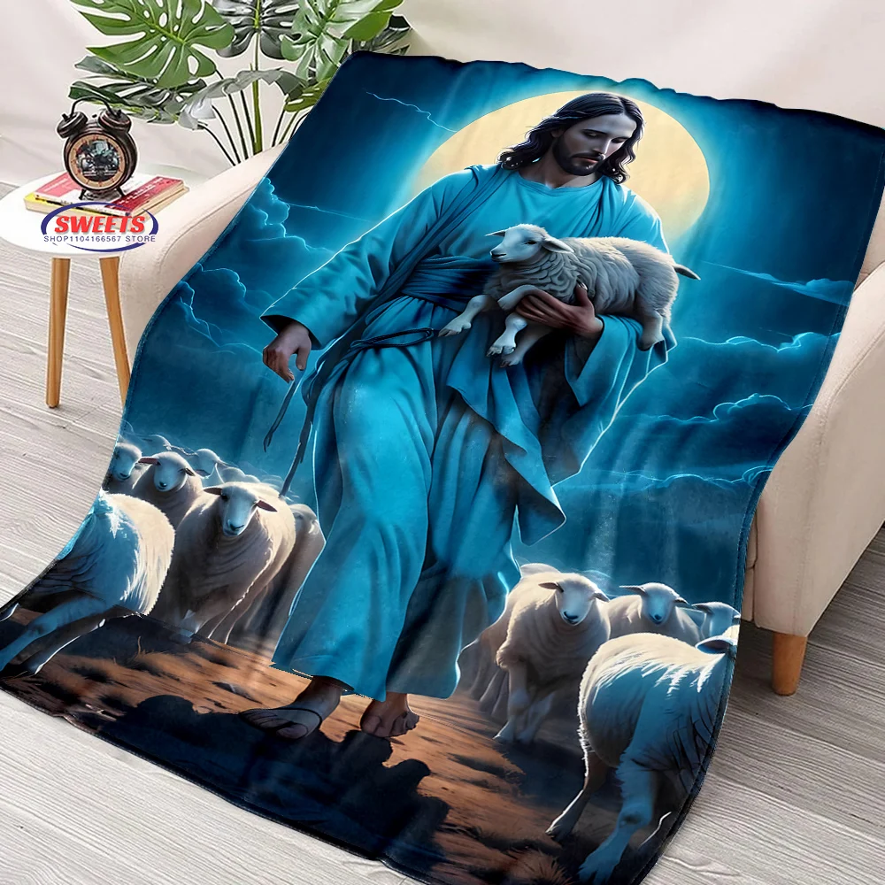 NO.3 6 Size Merciful Jesus Christian God Flannel Art Blanket, Sofa Bed Cover Four Season Soft Fluffy Quilt Blanket Flannel Throw 6