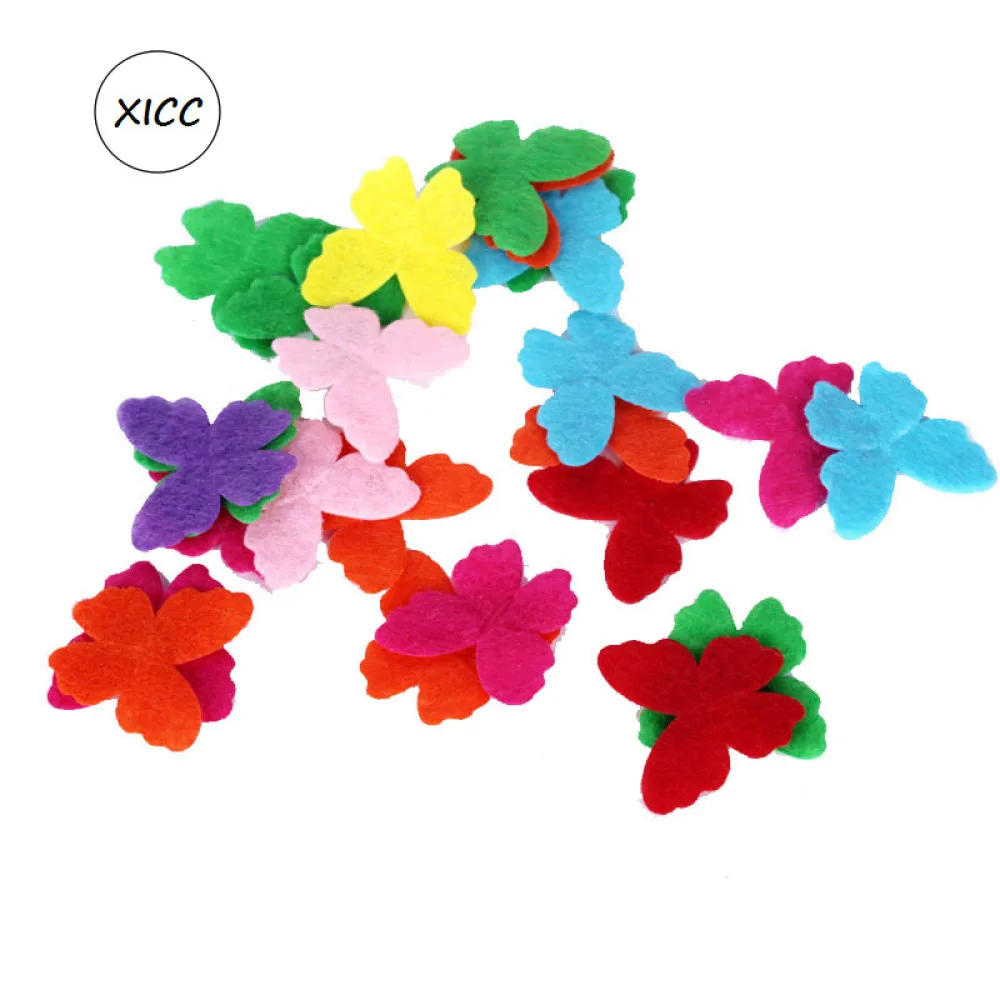 100PCS Non Woven Smile Flower Butterfly Wool 1mm Felt Fabric Hair Rope DIY Handmade Accessory Stickers Applique Patches Felt Pad
