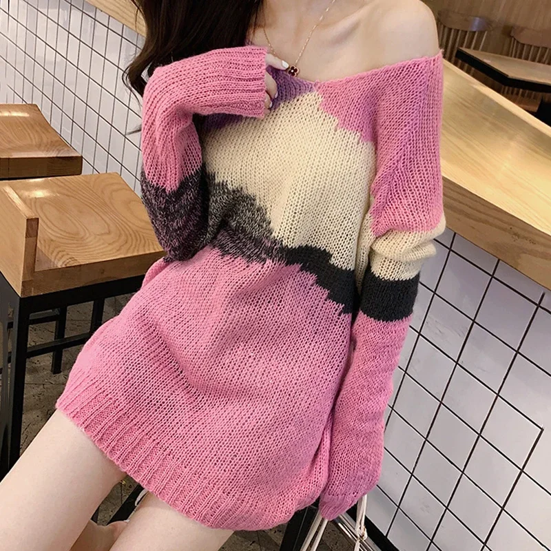 

Casual Autumn Hollow Long Sleeve Women Loose Sweater Knitwear Sweater Lazy Style Loose Pullover Large Size Knitted Tops Clothes