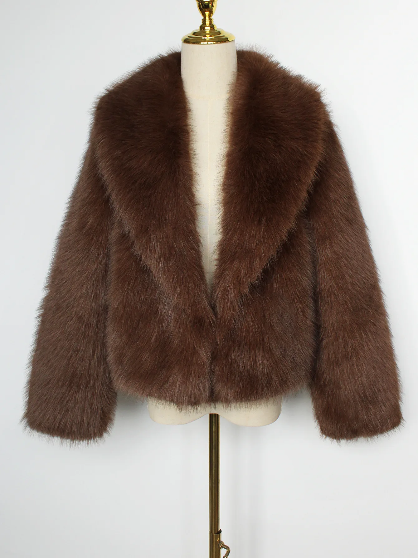 Women Faux Fur Coats Solid Short Jackets Big Turn Down Collar Long Sleeves Open Stitch Straight Fit Casual 2025 Autumn Winter
