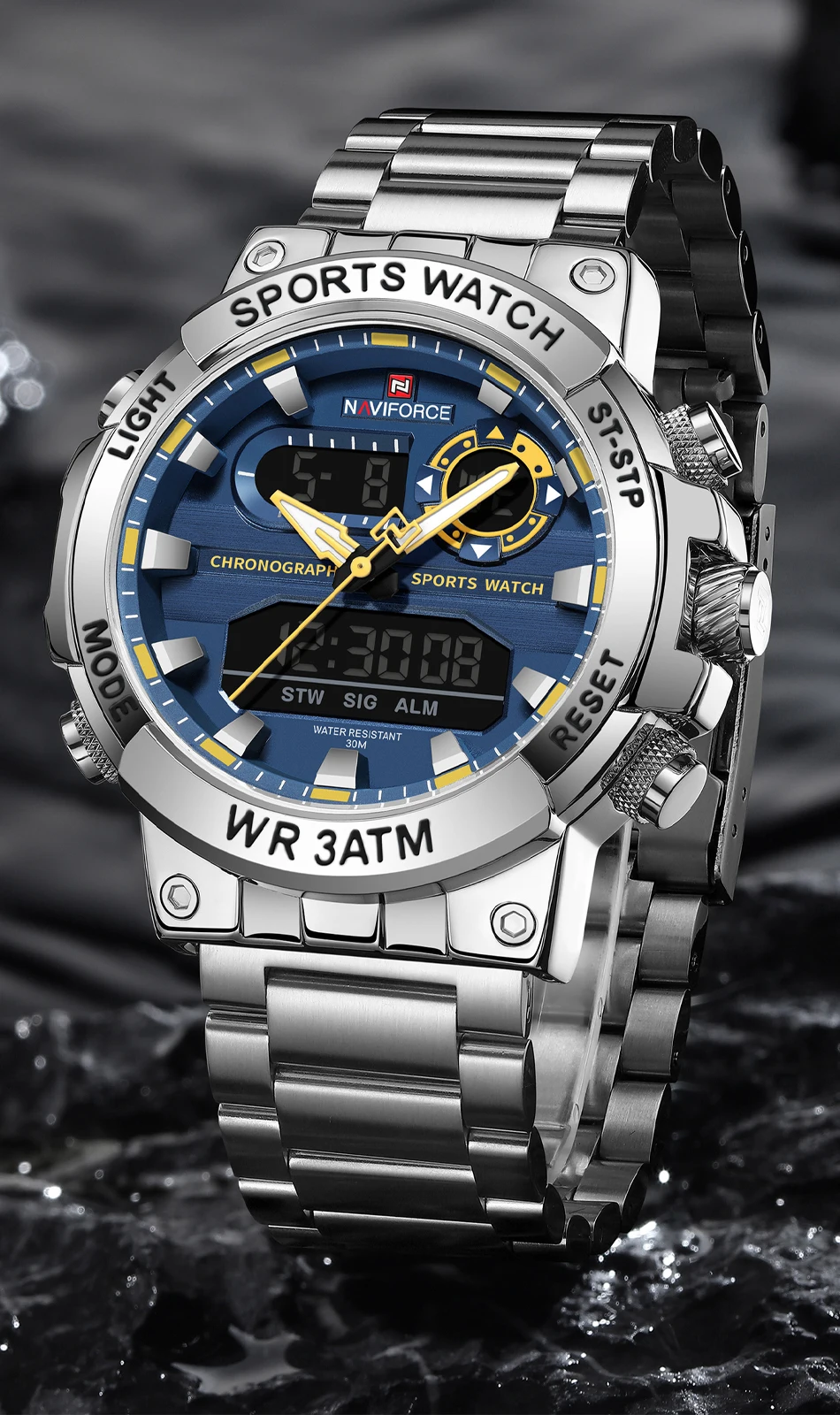 Digital Quartz Watch Men Waterproof Luminous Date Chronograph_voghion.com