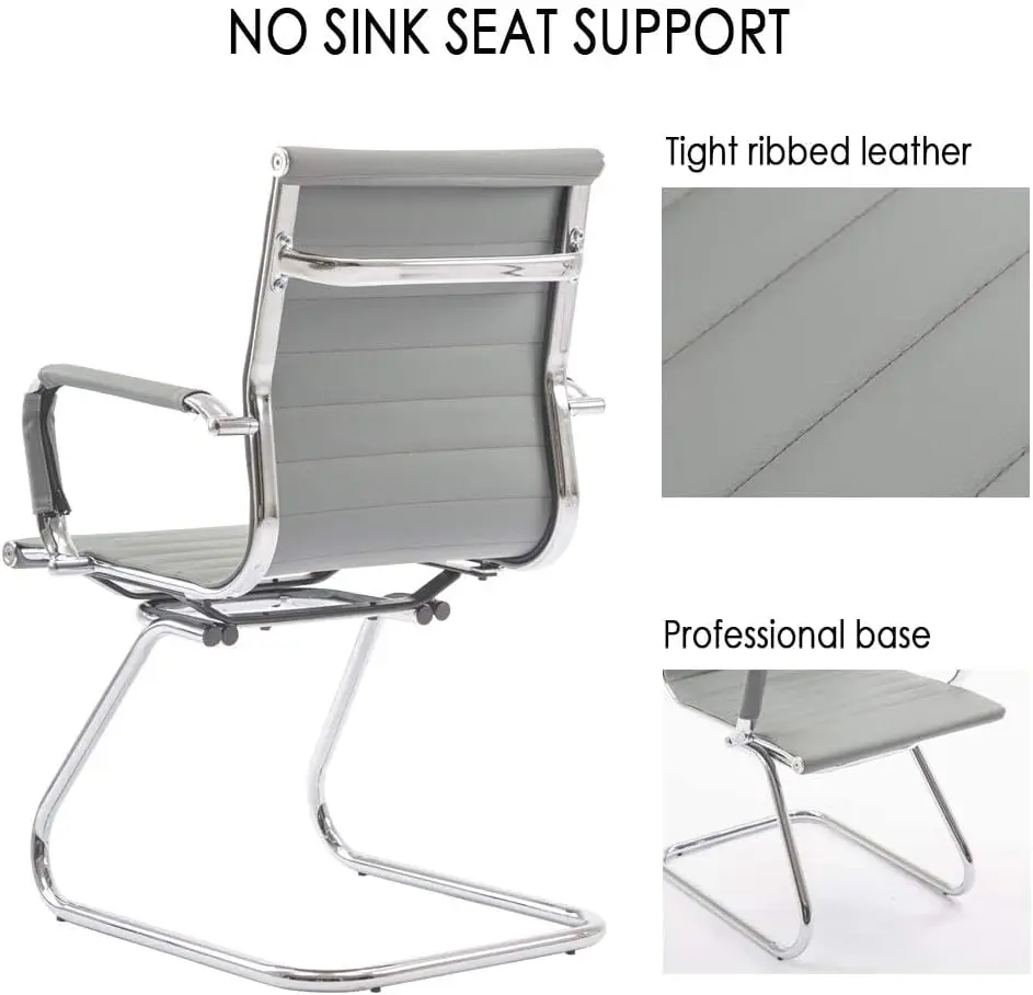 Office Desk Chair Set of 8,No Wheels PU Leather Computer Chairs Mid Back Guest Chairs with Seld Base for School/Reception/Confer 6