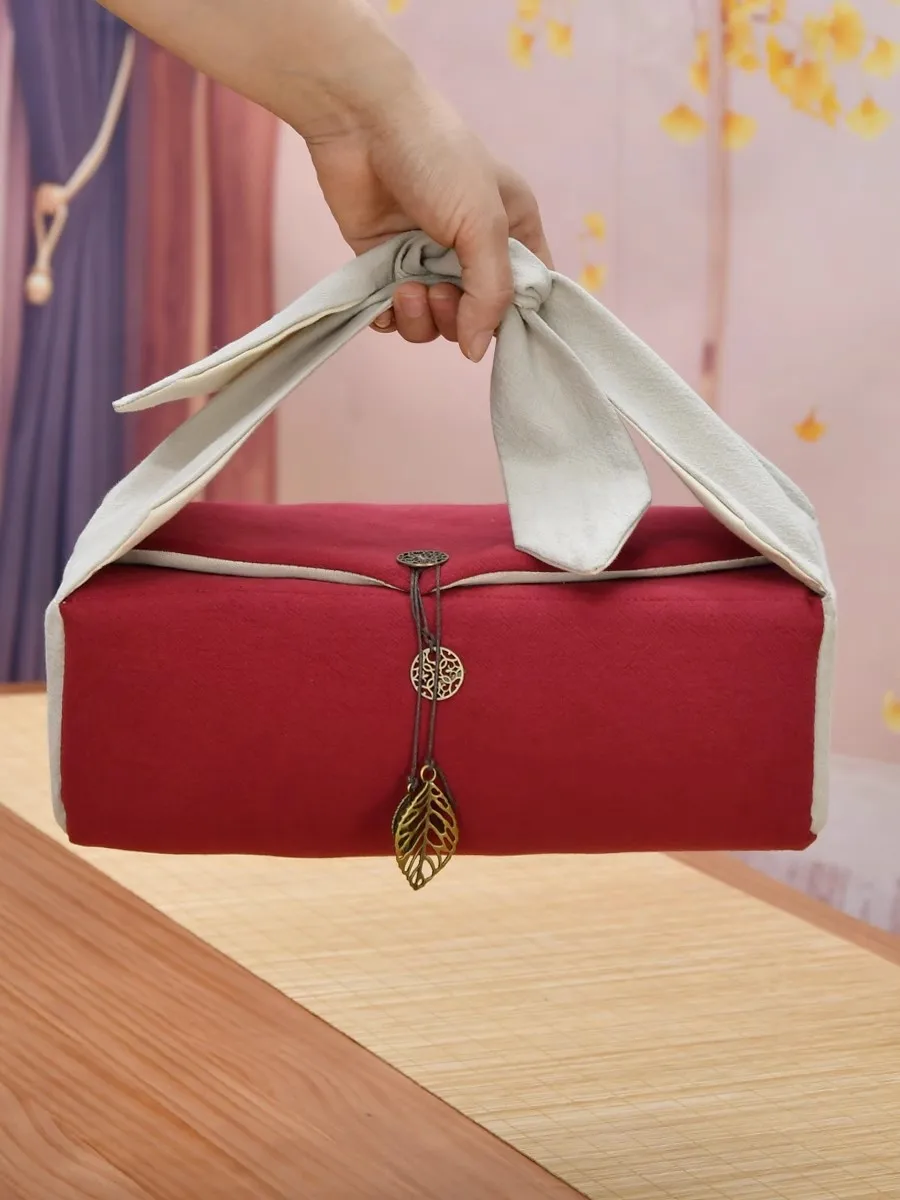 One or two pots, six cups, solid color Chinese travel set, tea set storage, hand-held cloth bag, camping picnic portable bag