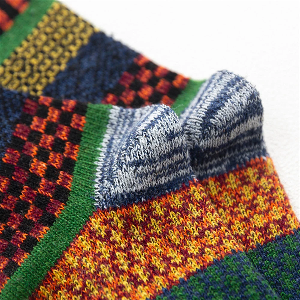 Mens Winter Wool Socks - Warm Colorful Retro Style for Snow Boots EU Size 38-44