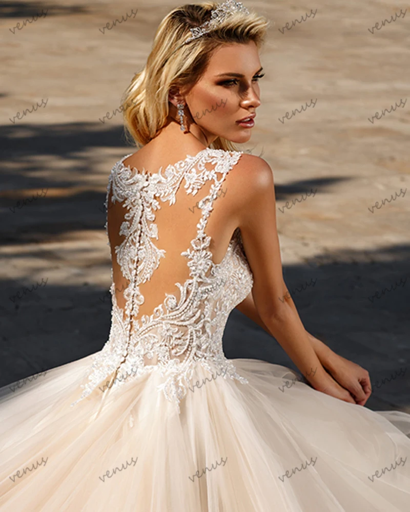 Gorgeous Wedding Dresses A-Line Tulle Tiered Bridal Gowns Lace Appliques Floor Length Robes Vestidos De Novia 2025 Customized 3