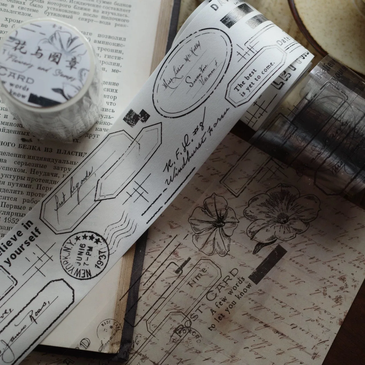 Vintage Flower And Frames Washi PET Tape Decorative Stickers Stationery Stickers Stationery Tapes Diy Scrapbooking Accessories Stationery Supplies