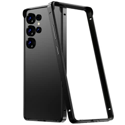 Luxury Aluminum Metal Frame Hybrid Silicone Bumper Case with Alloy Back - Sam S25 Plus (Black BK)