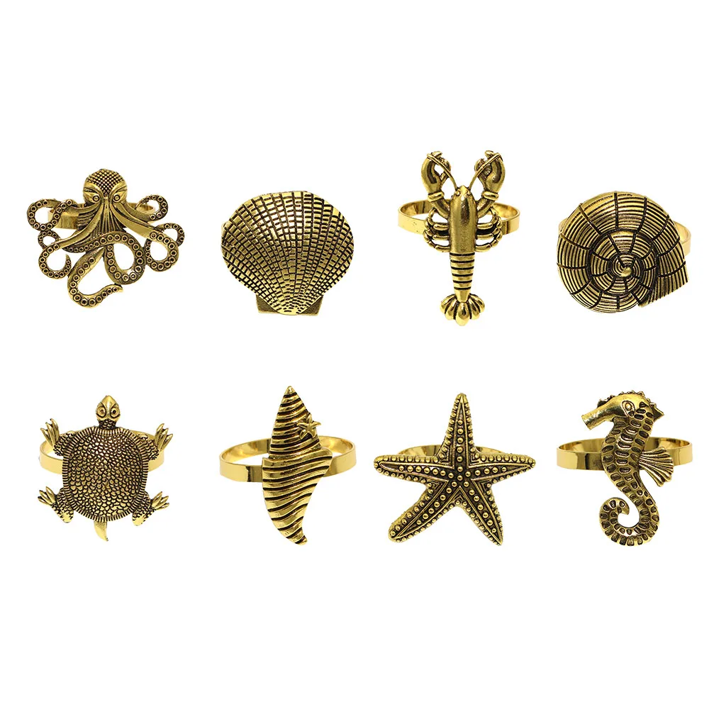 6Pcs Mixed Styles Marine Life Napkin Rings Ocean Animal Napkin Holder Table Decor for Baby Shower Birthday Parties HB119