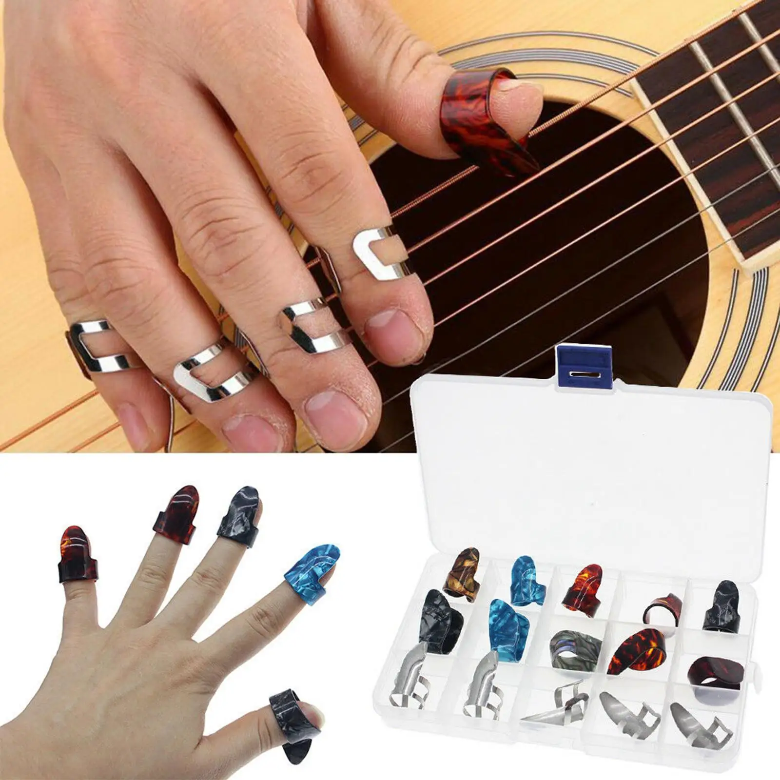 15pcs Finger Pick Set Guitar Picks，Stainless Steel Thumb Picks， Acoustic Guitar, Banjo or Ukulele