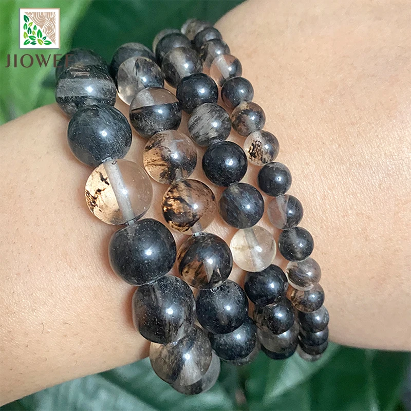 Natürliche Glatte Schwarz Spitze Quarz Runde Perlen DIY Armband Ohrringe Zubehör für Schmuck Machen 15 "Strand 4 6 8 10 12 14MM – Detail 4